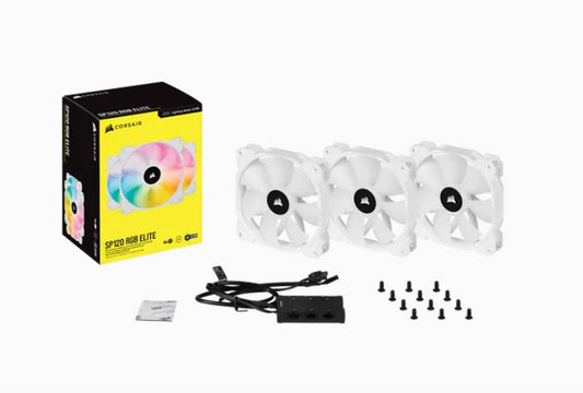 CORSAIR White SP120 RGB ELITE, 120mm RGB LED PWM Fan with AirGuide