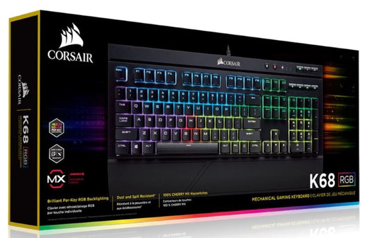 CORSAIR K68 RGB Mechanical Gaming Keyboard, Backlit RGB LED, Cherry MX Red