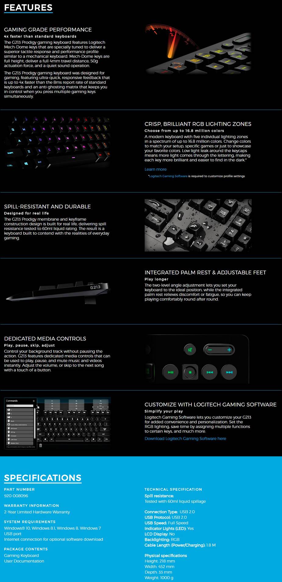 Logitech G213 Prodigy RGB Gaming Keyboard